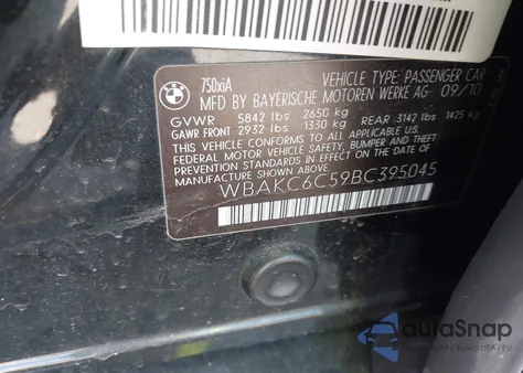 2011 BMW 750I xDrive from USA, damaged, VIN WBAKC6C59BC395045